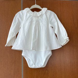 Jacadi Baby White Smocked Formal Bodysuit Size 12M